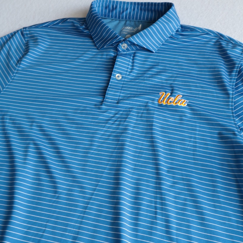 Johnnie-O UCLA Bruins Performance Polo Shirt Mens Large Blue Striped Golf UPF 50